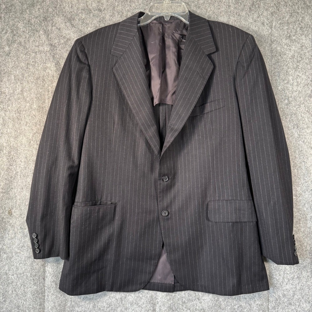 Saks Fifth Ave Super 100s Pinstripe Blazer Mens Size 42 Black Old Money Office